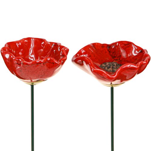 Fleurs en céramique coquelicot bouchon de fleur décoratif rouge 6,5 cm 4 pcs