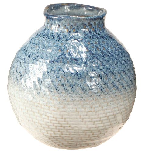 Floristik24 Vase en céramique émaillée bleu blanc aspect tressé H18,5cm