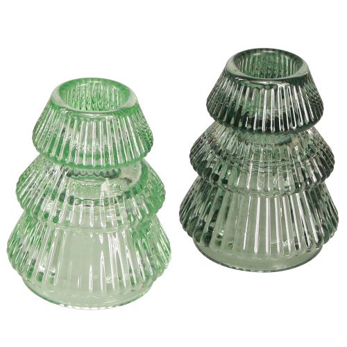 Bougeoir Sapin de Noël bougeoir en verre vert Ø6cm H8cm 2pcs