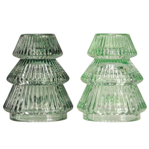 Article Bougeoir Sapin de Noël bougeoir en verre vert Ø6cm H8cm 2pcs