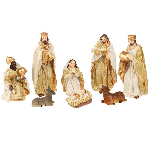 Crèche de Noël set 8 figurines crème or peintes à la main 6-12,5cm