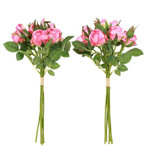 Article Roses artificielles en bouquet de fleurs artificielles rose 36 cm 6 pièces × 2 volumes