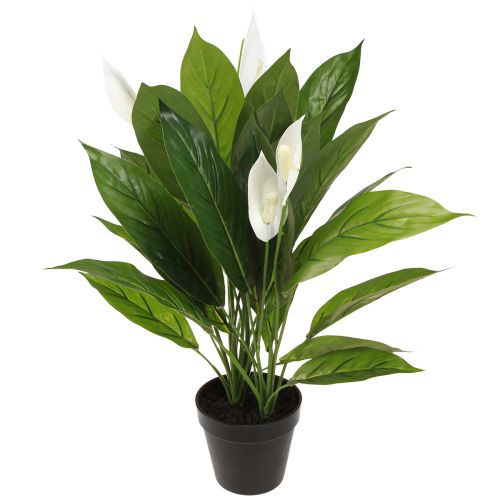 Plante artificielle en pot à une seule feuille, lys de la paix, vert blanc, 55 cm