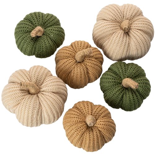 Article Citrouilles décoratives en textile tricoté 10 cm 6 pièces couleurs automnales
