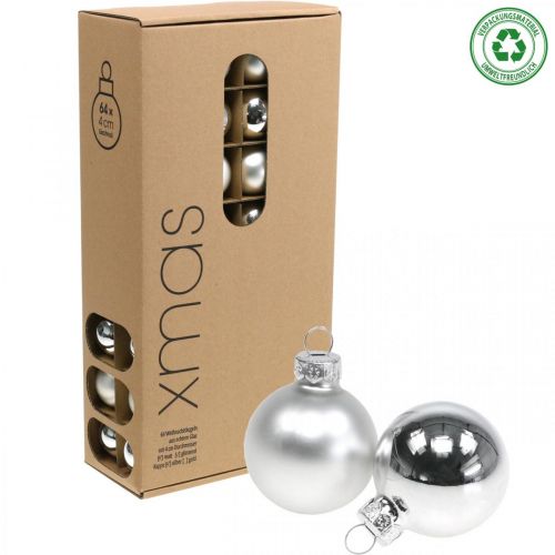 Article Boules de Noël en verre boule argentée mat/brillant Ø4cm 60 pcs