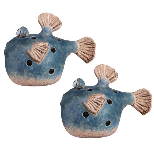 Article Poisson-globe pour photophore en céramique poisson décoratif bleu 15cm 2pcs