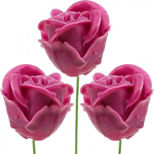 Roses artificielles fuchsia roses en cire roses décoratives en cire Ø6cm 18pcs