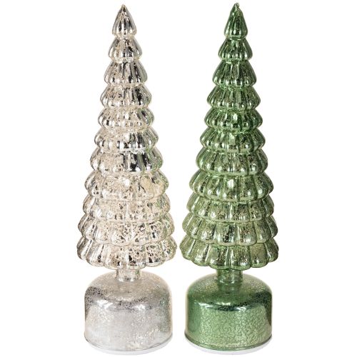 Article Sapin de Noël LED rotatif vert argenté H34cm 2 pcs