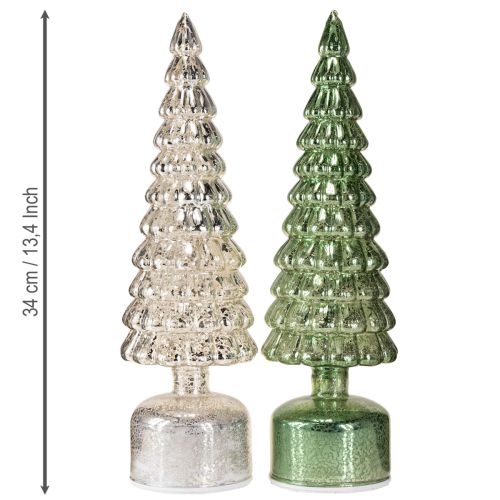 Article Sapin de Noël LED rotatif vert argenté H34cm 2 pcs