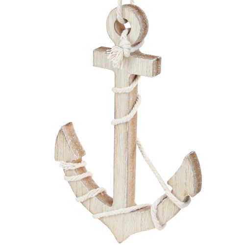 Article Ancre maritime en bois à suspendre blanc naturel 13,5×20cm 2 pcs