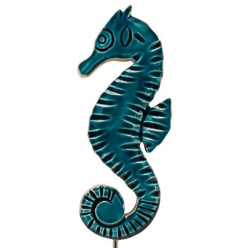 Article Décoration maritime hippocampe sur pied bois de manguier turquoise 29cm