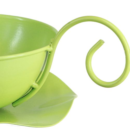 Article Tasse décorative en métal vert pomme avec soucoupe H8cm Ø11,5cm 2pcs