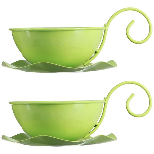 Article Tasse décorative en métal vert pomme avec soucoupe H8cm Ø11,5cm 2pcs