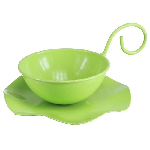 Tasse décorative en métal avec soucoupe vert clair H8cm Ø11,5cm 2pcs