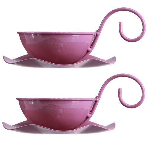 Article Tasse décorative en métal avec soucoupe rose H8cm Ø11,5cm 2pcs