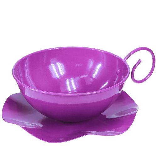 Tasse décorative en métal Ø16cm H9cm tasse à thé avec soucoupe violet 2pcs