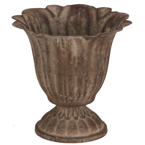 Floristik24 Jardinière Coupelle Métal Aspect Antique Gris Marron Ø10cm H9.5cm