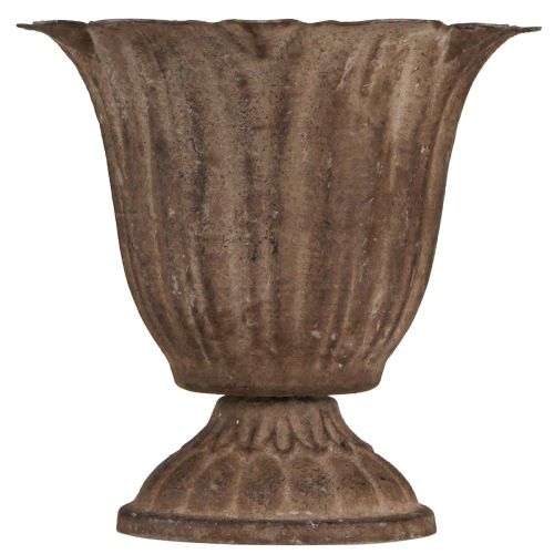 Article Jardinière Coupelle Métal Aspect Antique Gris Marron Ø10cm H9.5cm