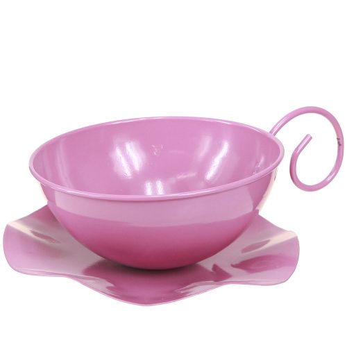 Tasse en métal Ø16cm H9cm tasse décorative avec soucoupe rose 2pcs