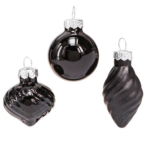 Floristik24 Mini boules de sapin de Noël verre oignon noir Ø3cm 9 pcs