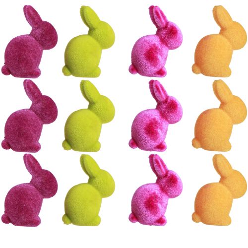 Article Mini Lapins Lapins de Pâques Colorés Floqués Assortis H6cm 12 pcs