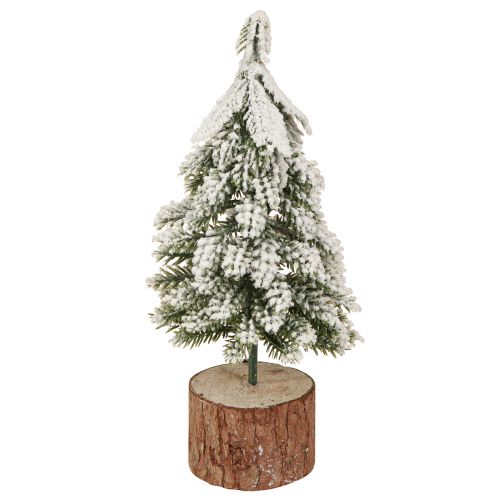 Mini sapin de Noël socle en bois vert blanc Ø8cm H18cm 3pcs