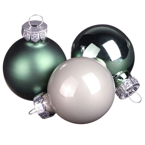 Mini boules de Noël verre vert nacre gris Ø3cm 22 pcs