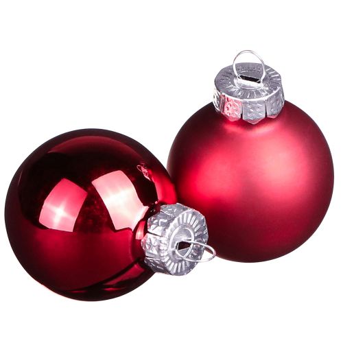 Mini boules de Noël verre rouge mat brillant Ø3cm 22 pcs