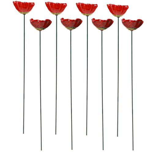 Article Bouchon de fleur décoratif en céramique coquelicot rouge 5cm 8 pcs