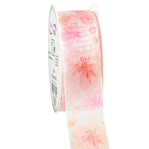 Floristik24 Ruban organza avec fleurs ruban cadeau abricot 40mm 15m