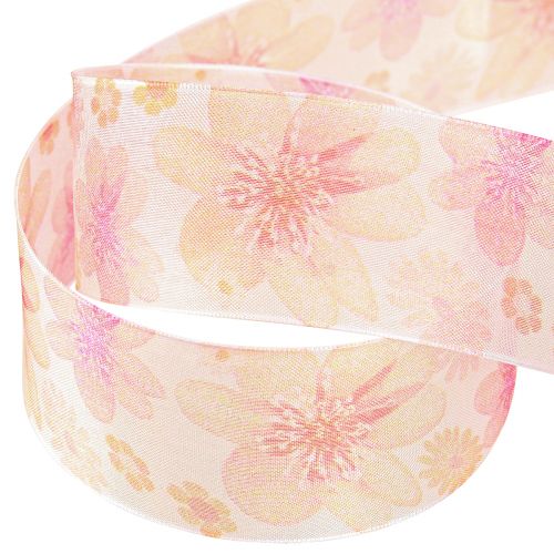 Article Ruban organza avec fleurs ruban cadeau abricot 40mm 15m