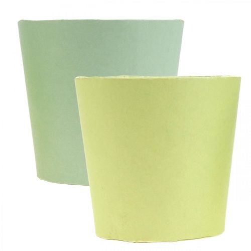 Article Cache pot en papier, jardinière, pot à planter bleu/vert Ø13cm H12.5cm 4pcs