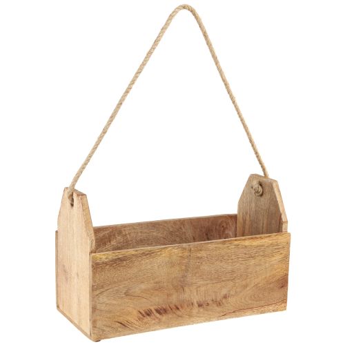 Jardinière en bois naturel jute avec anse 35x16x21,5cm