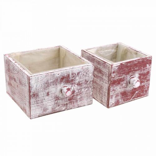 Article Jardinière décorative shabby chic tiroir rouge blanc lot de 2