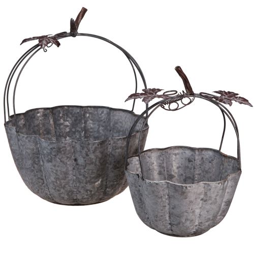 Bol à plantes métal citrouille pot décoratif zinc Ø21/30cm lot de 2 pièces