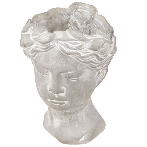 Cache-pot tête de femme jardinière décorative blanc lavé 15×16×21cm