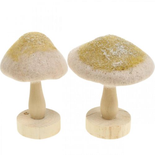 Déco champignon bois, feutre à paillettes décoration de  table Avent H11cm 4pcs-01693