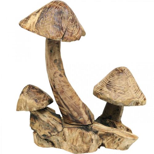 Groupe de champignons, bois de paulownia, décoration  automne, sculpture bois H33cm L30cm-01606