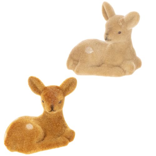 Article Figurine faon couché en plastique pour décoration intérieure, 8 cm, lot de 6