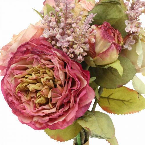 Article Roses artificielles en bouquet bouquet d&#39;automne rose, violet H36cm