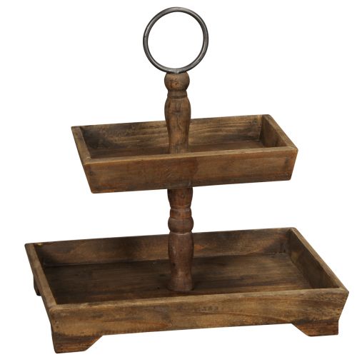 Support rustique en bois avec deux niveaux et poignée en métal - parfait pour une décoration vintage 44 cm