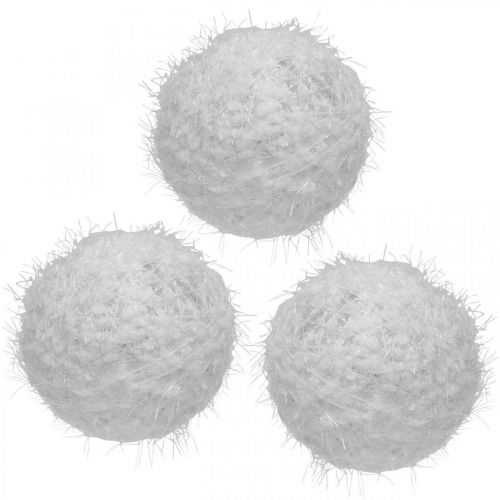 Boule de décoration d'hiver boule de neige laine blanche  Ø10cm 4pcs-06132