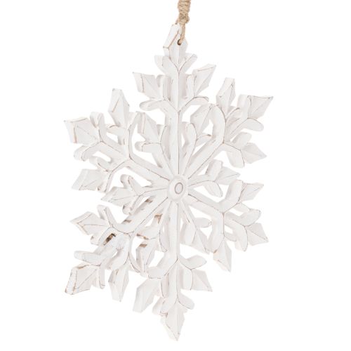 Article Décoration suspendue flocon de neige en bois blanc 30cm