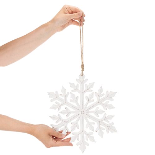 Article Décoration suspendue flocon de neige en bois blanc 30cm