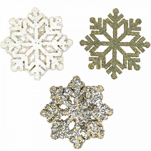 Floristik24 Mélange de paillettes de bois de flocons de neige Ø2cm 144p