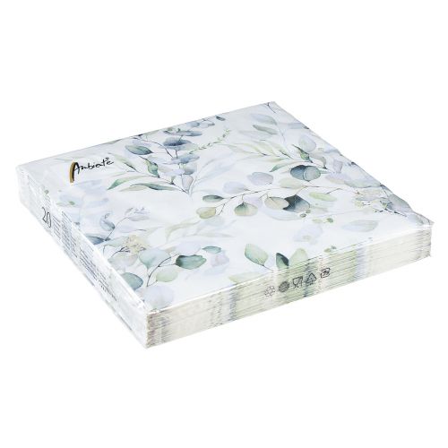 Article Serviettes motif eucalyptus blanc vert 33x33cm 20pcs