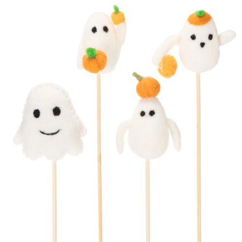 Article Figurines fantômes sur bâton en bois 54 cm décoration Halloween - Lot de 8