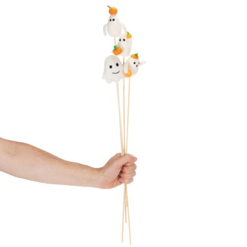 Article Figurines fantômes sur bâton en bois 54 cm décoration Halloween - Lot de 8