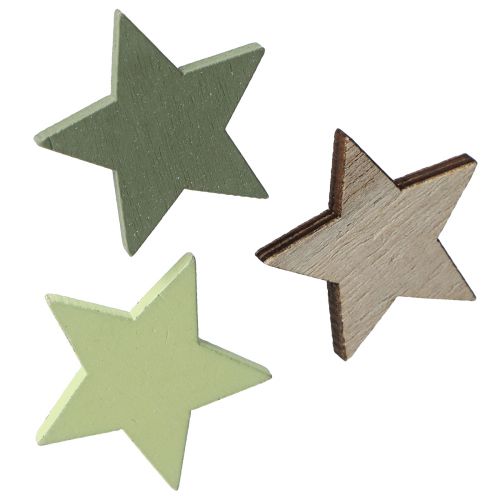 Floristik24 Étoiles déco en bois Déco de table Vert, naturel Ø3,5cm 72pcs