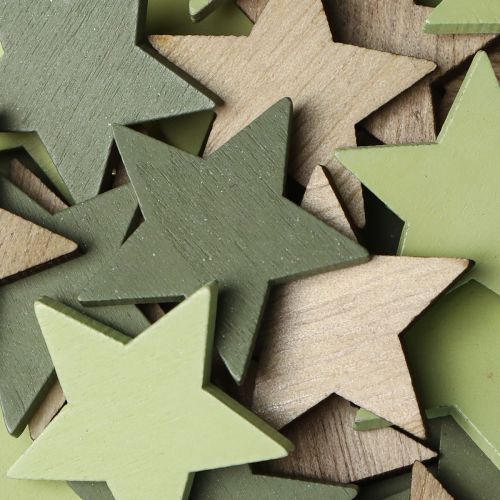 Article Étoiles déco en bois Déco de table Vert, naturel Ø3,5cm 72pcs